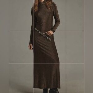 Walter Baker Ella gold metallic bodycon long sleeved maxi gown S $268